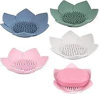 Vista 1 de Linkidea Paquete de 4 jaboneras con drenaje, soporte de jabón de barra de silicona para baño, bandeja de jabón en forma de flor para fregadero