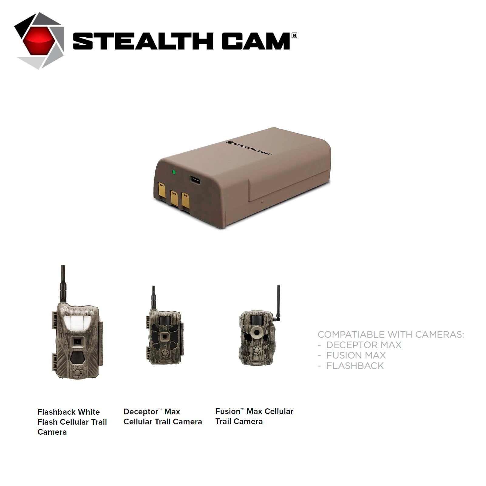Stealth CAM FieldMax MAX-PAK - Cartucho de batería de Litio Recargable de 12 voltios/5000 mAh, Compatible con cámaras de Caza celulares, Cable de Carga USB Incluido