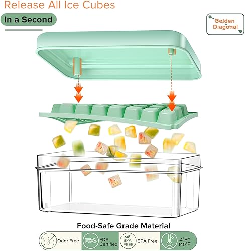 Miniatura 2 de longzon Bandeja para cubitos de hielo con tapa y contenedor, mini bandejas para cubitos de hielo para congelador, 60 piezas, molde para cubitos de