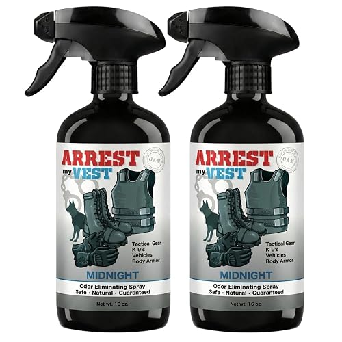 Arrest My Vest Odor Eliminator Spray for Body Armor, Midnight 2 Pack 16 oz | Deodorizer for Ballistic Vests, Duty Belts, Bulletproof Vests, Tactical Gear, Police Gear and K9 Equipment