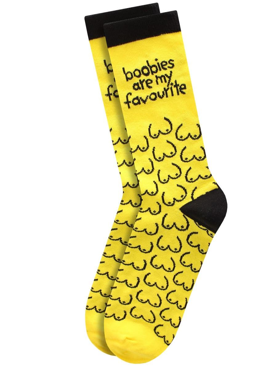 Grindstore Unisex Yellow Twisted Soles Boobies Are My Favourite Novelty Adult Socks - 1 Pair