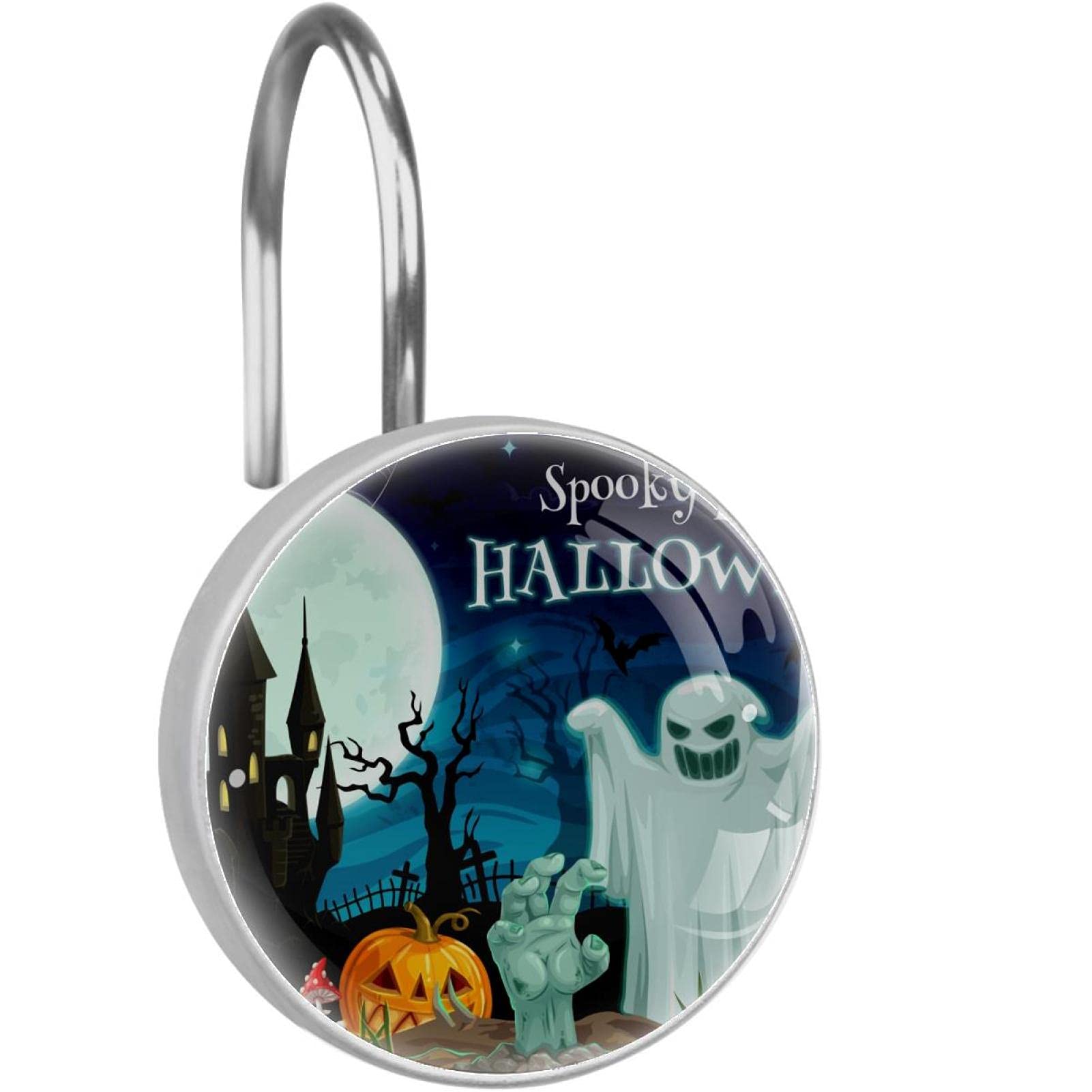 Anneaux de rideau de douche pour salle de bain décorative d'Halloween lune et fantôme