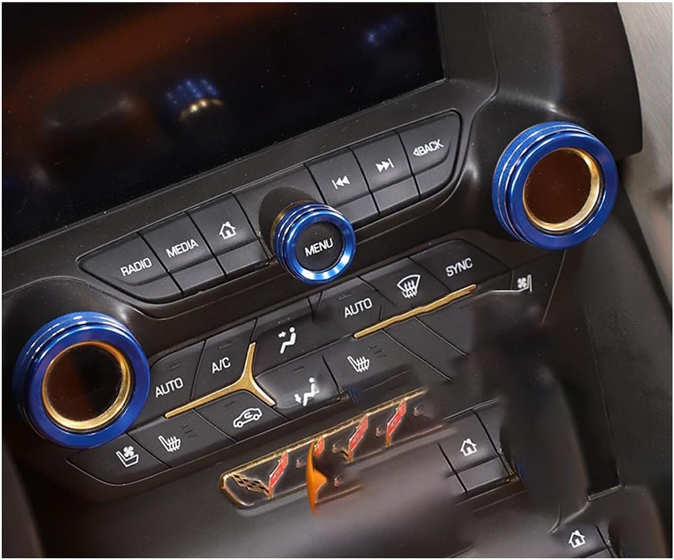 Compatible with Corvette C7 Z06 2014-2019 Aluminum Alloy Car Air Conditioning Volume Knob Accessories (Blue)