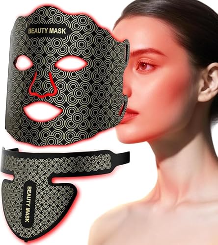 Rkdely Maschera LED Viso e Collo con 7 Colori di Luce, Maschera LED Viso Professionale per Invecchiamento della Pelle, Led Mask con 3 Modalità di Luce e Impostazioni di Timer per Cura Della Pelle