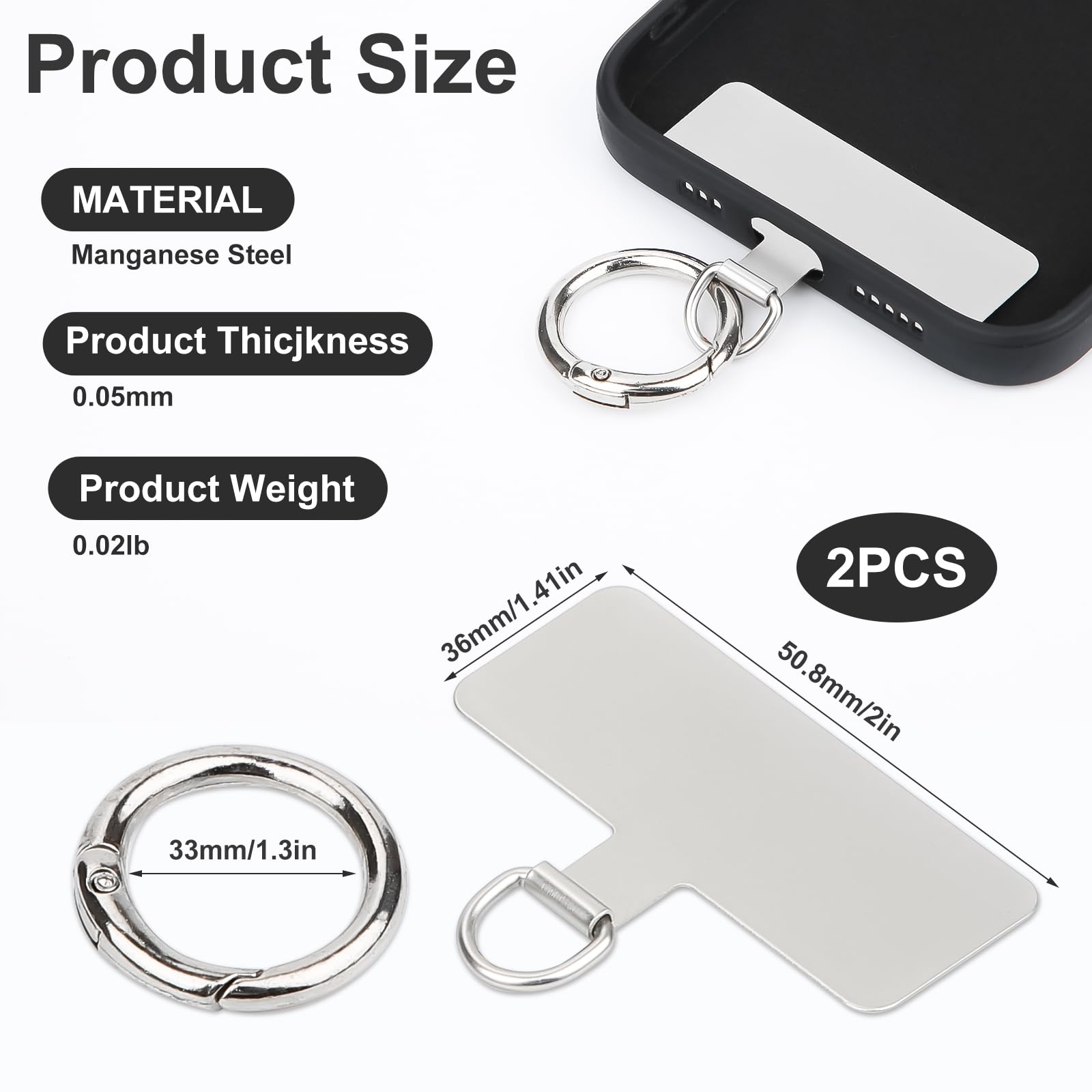 Lot De 2 Patches Adhésifs Pour Téléphone - Acier Inoxydable, Antidérapant - Dimensions 4,5x1,4x0,03 Cm