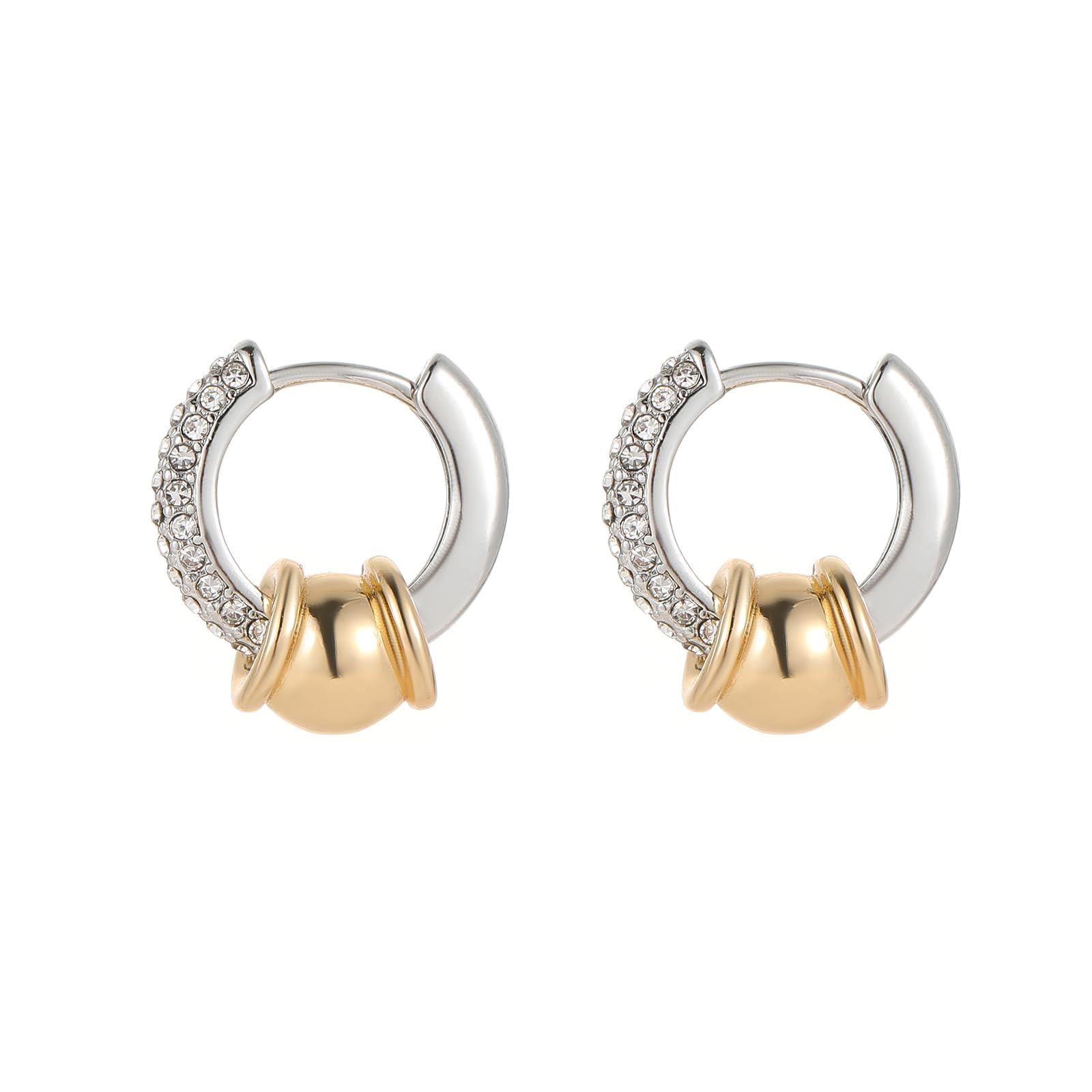 GZQ Gold and Silver Huggie Hoop Earrings for Women, Two Tone Hypoallergenic Earrings Trendy for Daily Wear Party Dating Layered Styling Fashion Jewelry Gift