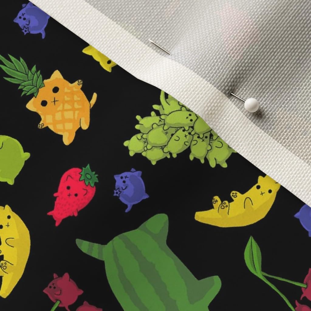 Spoonflower Fabric - Cats Fruit Cute Cartoon Printed on Upholstery Velvet Fabric Fat Quarter - Upholstery Home Decor Bottomweight Apparel