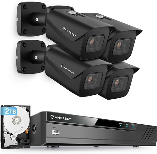 Amcrest Sistema de cámara de seguridad 4K con NVR PoE 4K 8CH 4 x 4K 8 megapíxeles IP67 resistente a la intemperie cámaras IP POE lente de 0110in