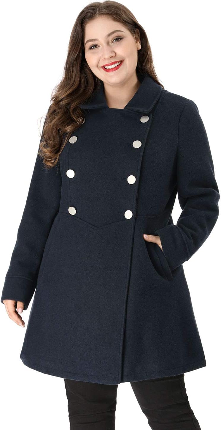 Agnes Orinda Women's Plus Size Coat A-Line Peter Pan Collar Double Breasted Fall Winter Peacoat