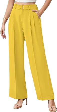 Betusline Womens Dress Pants Business Casual Straight Work Wide Leg Trousers,X-Small-3X-Large