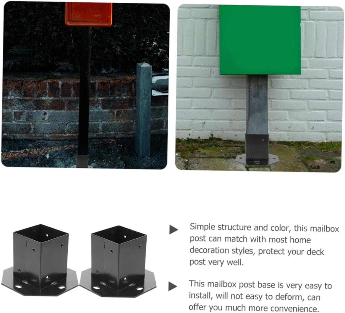 TEHAUX 2pcs Heavy Duty Mailbox Post Protector Metal Deck Railing Support Base for Mailbox Bracket and Deck Post Applications Easy to Install Design