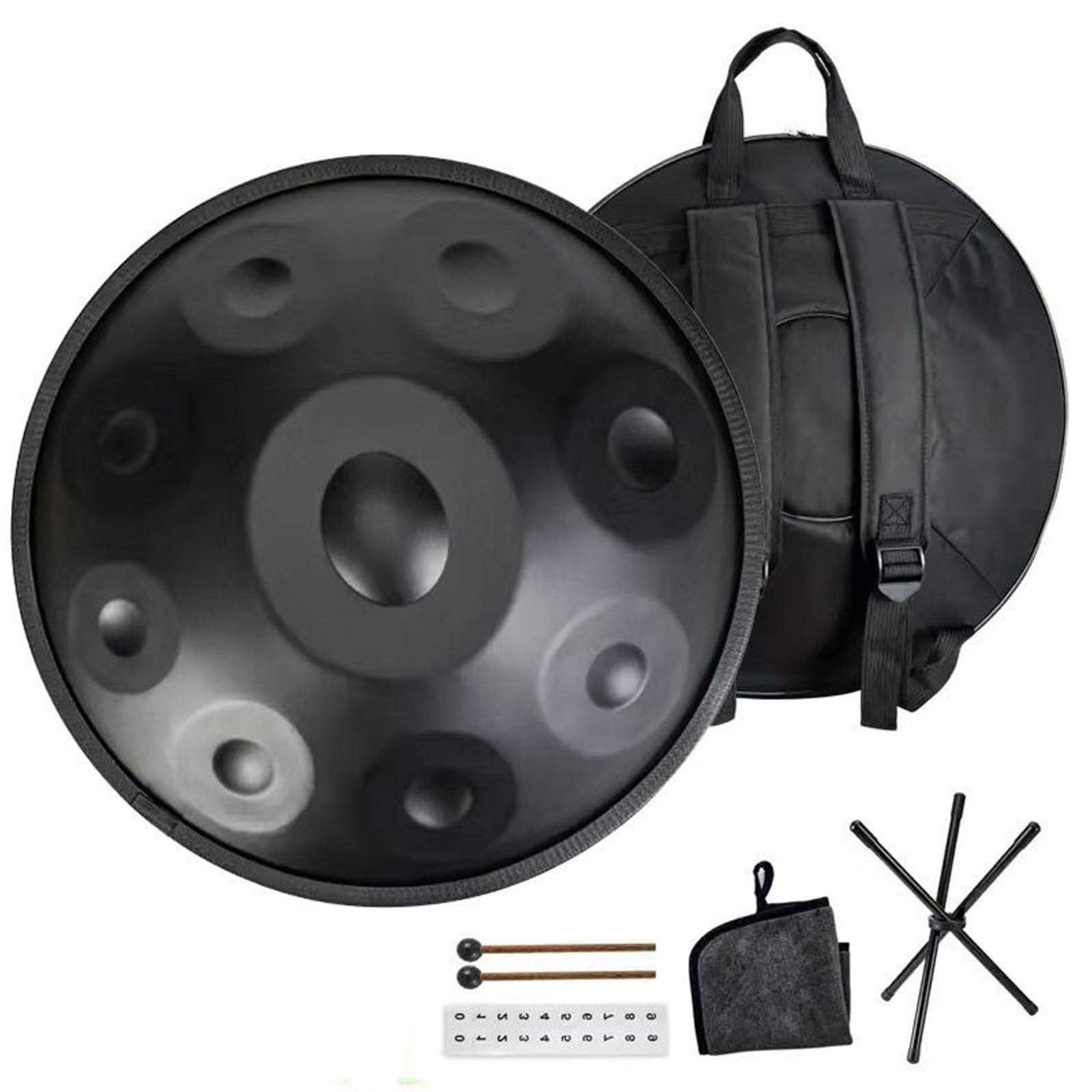 Zestaw perkusyjny 56 cm, 432 Hz/440 Hz 9/10/12 nut, ręczny bęben ze stali premium, instrumenty perkusyjne dla dorosłych, początkujących, do edukacji muzycznej, medytacji, jogi (D-440 Hz, 9 nut)