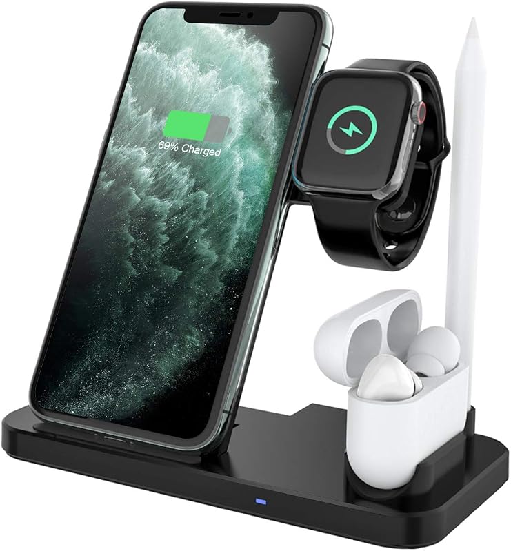 Yaature 4 az 1-ben Vezeték Nélküli Töltő Állomás Apple Watch iPhone Samsung AirPods Gyors Qi Indukciós Töltőpad