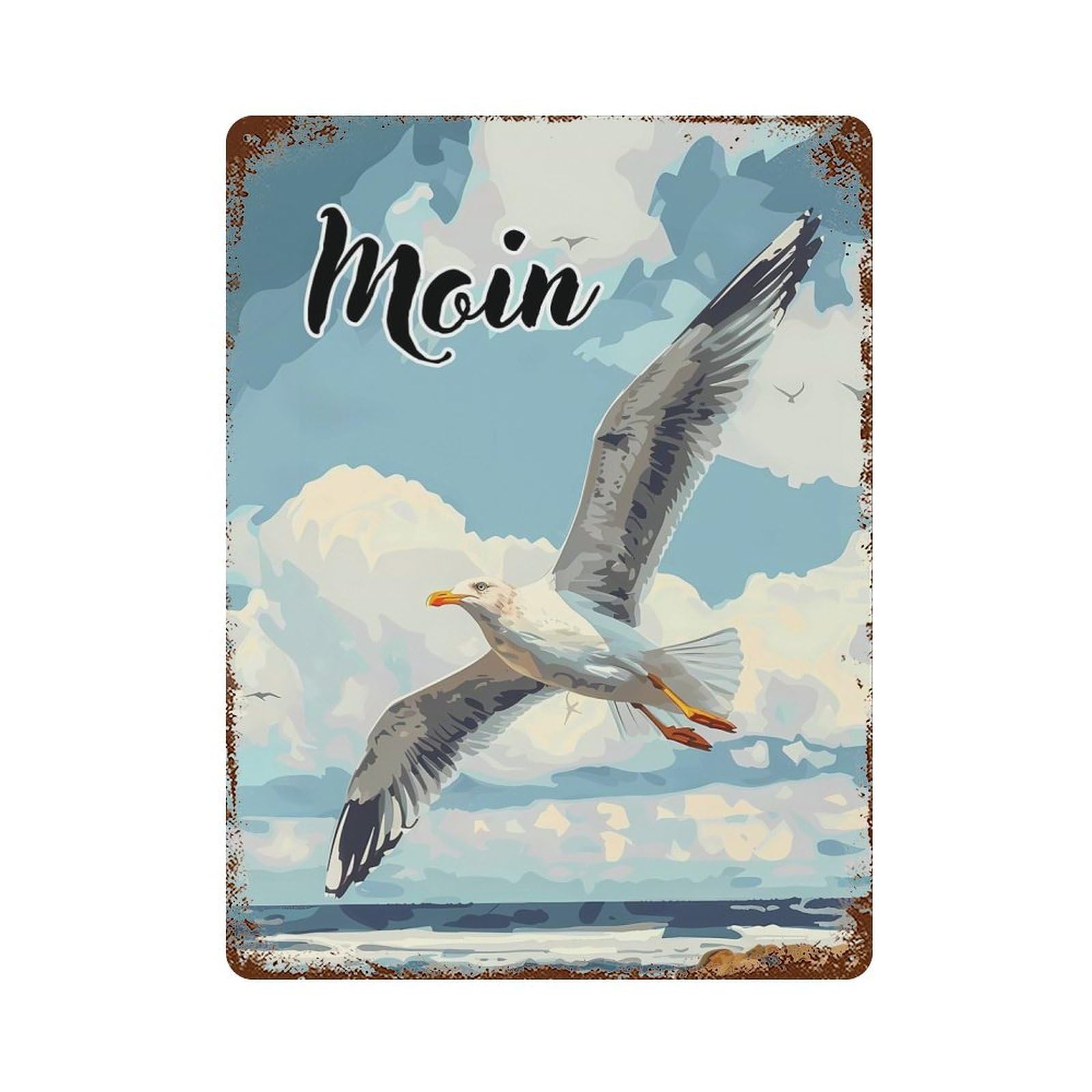 Decorative Tin Sign with Moin Moewe Seagull Design 15.7"x11.8", for Garage, Bar And Workshop Decor, Farmhouse Wall Decor