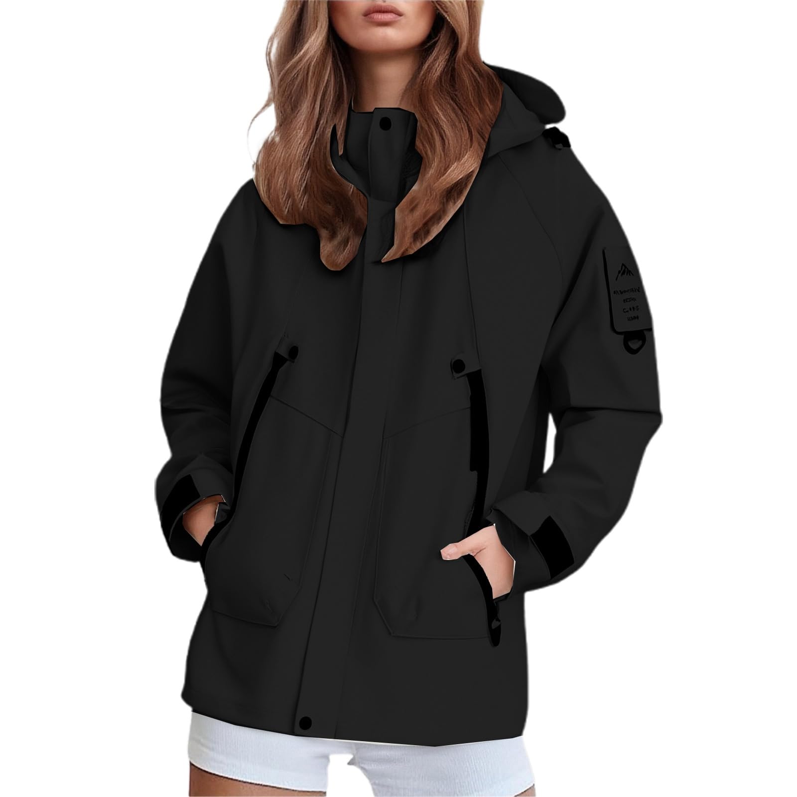 Chubasquero para mujer, ligero, cortavientos, holgado, chubasquero, ropa de senderismo con capucha, talla grande