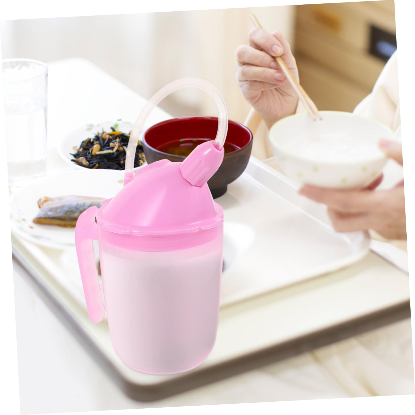 Vaso con Pajita Antidesbordamiento para Pacientes Discapacitados y Maternidad Taza Ergonómica con Asas Dobles Diseño Prueba de Fugas para Adultos Mayores y Personas con Destreza