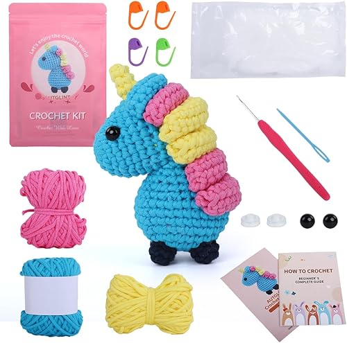 Kit de ganchillo para principiantes, adultos y niños, kit de animales de ganchillo Amigurumi, fácil de aprender a tejer con tutoriales en video paso