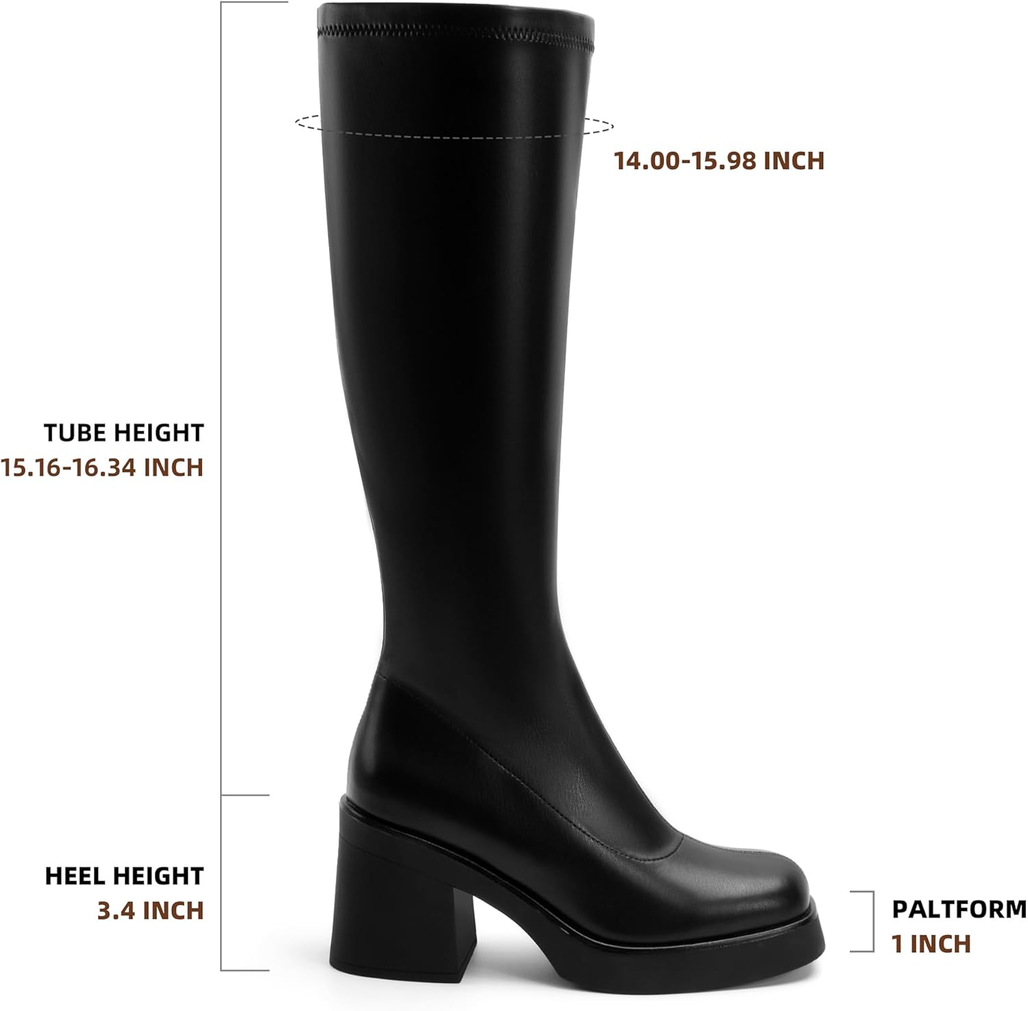 Knee High Boots for Women GoGo Boots Platform Square Toe Womens Chunky Heel Side Zipper Boot - Image 3