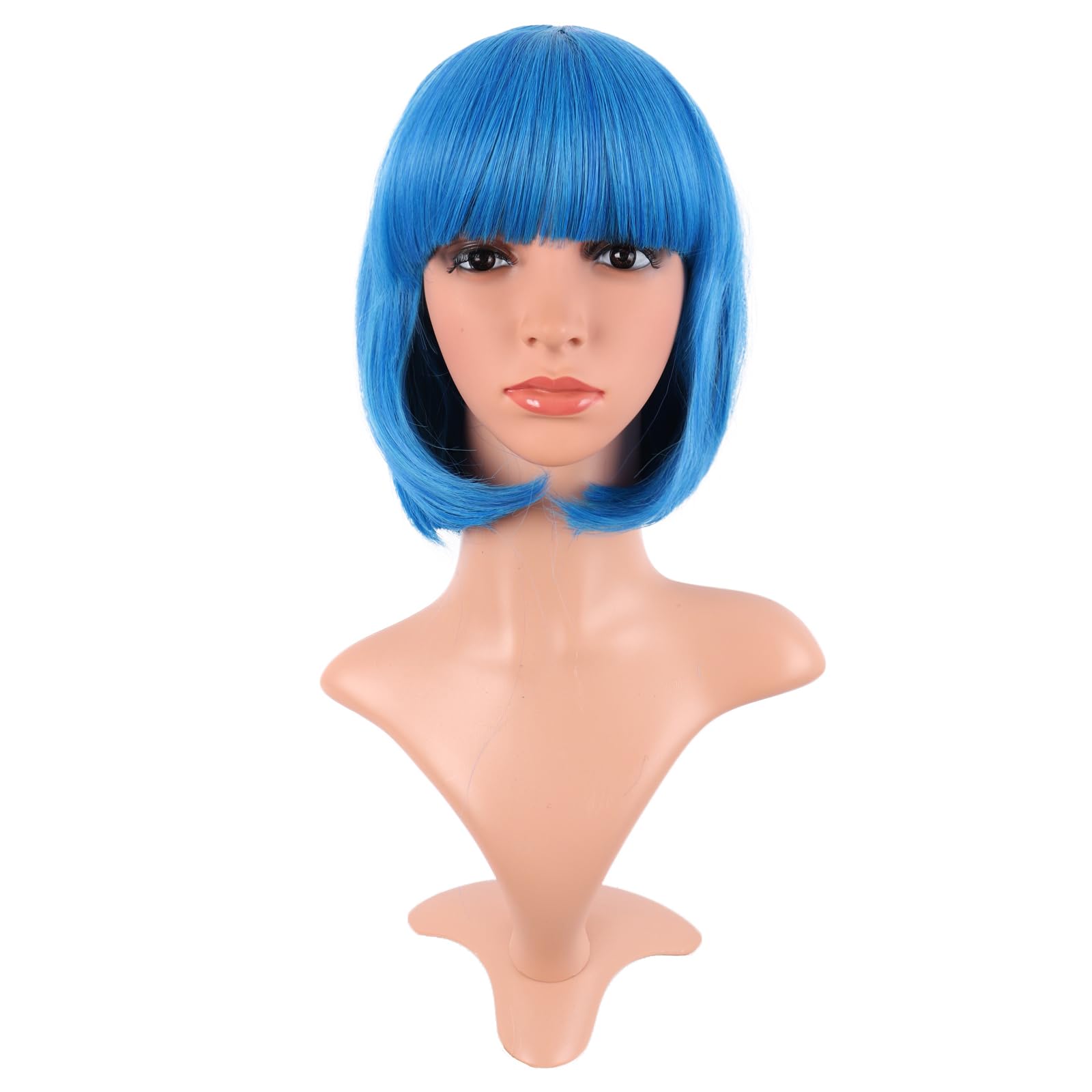 MapofBeauty 12 Inch /30 cm Fashion Lady Short Straight Synthetic Flat Bangs Bob Wig (Mixed Vivid Blue), 21.5 inch