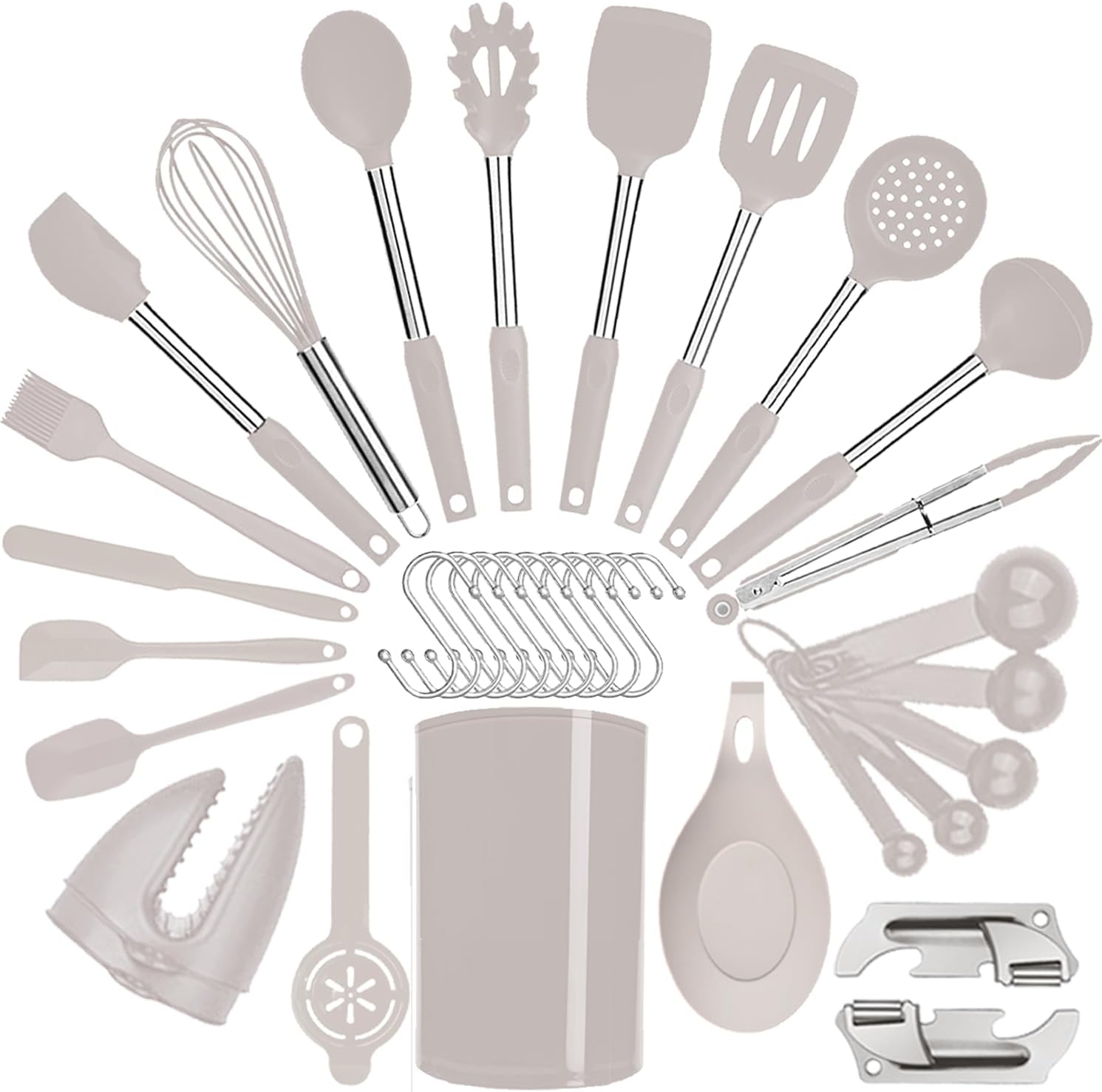 Kitchen Utensils Set-Silicone Cooking Utensils-35 Kitchen Gadgets & Spoons for Nonstick Cookware-Silicone and Stainless Steel Spatula Set-Best Kitchen Tools, Useful Pots and Pans Accessories (Khaki) Kitchen Utensils Set-Silicone Cooking Utensils-35 Kitchen Gadgets & Spoons for Nonstick Cookware-Silicone and Stainless Steel Spatula Set-Best Kitchen Tools, Useful Pots and Pans Accessories (Khaki)