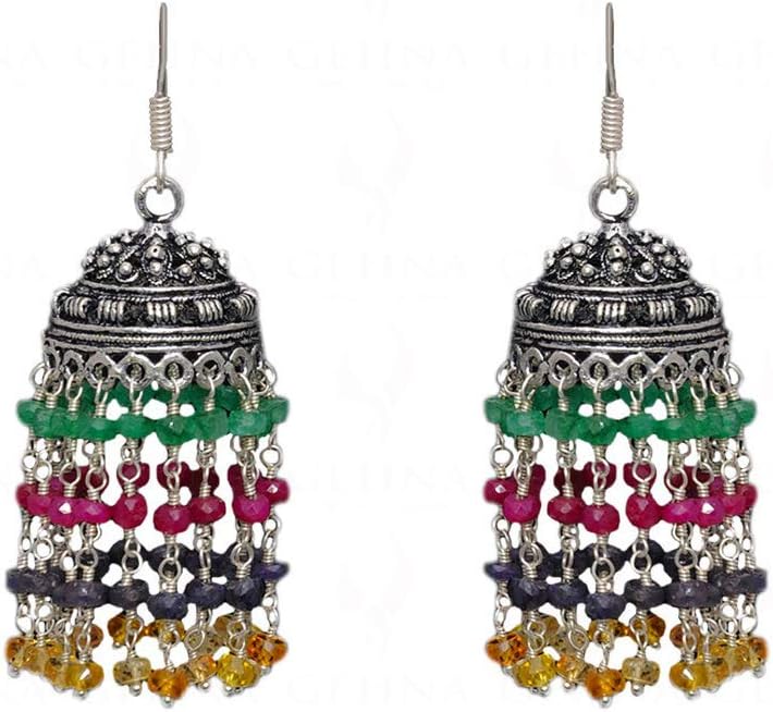 Ruby, Emerald & Sapphire Gemstone Bead Jhumki Ge061063