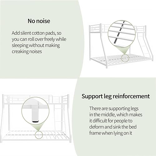 Miniatura 8 de Litera individual sobre matrimonial, litera de metal, camas de tamaño individual sobre matrimonial con barandilla de protección resistente y