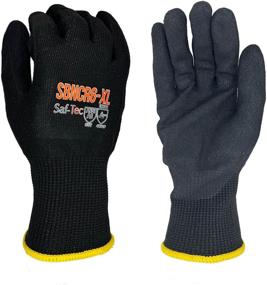 SBNCR6 Cut Level A6 Nitrile Foam Coated Palm Gloves with HPPE/Basalt/Steel Liner,Knit Cuff (12 Pair)