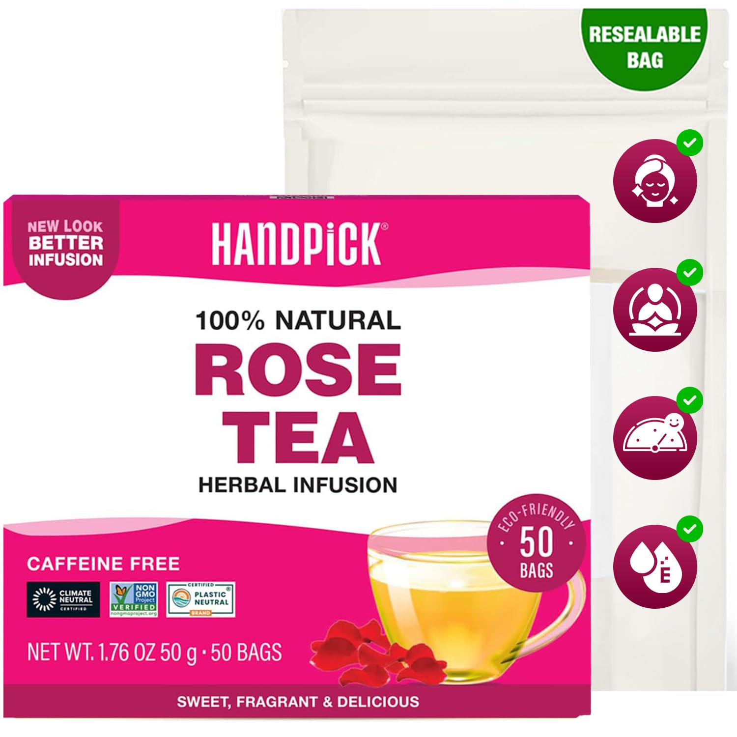 Amazon.com: HANDPICK, Rose Buds Herbal Tea Bags - 50 Count