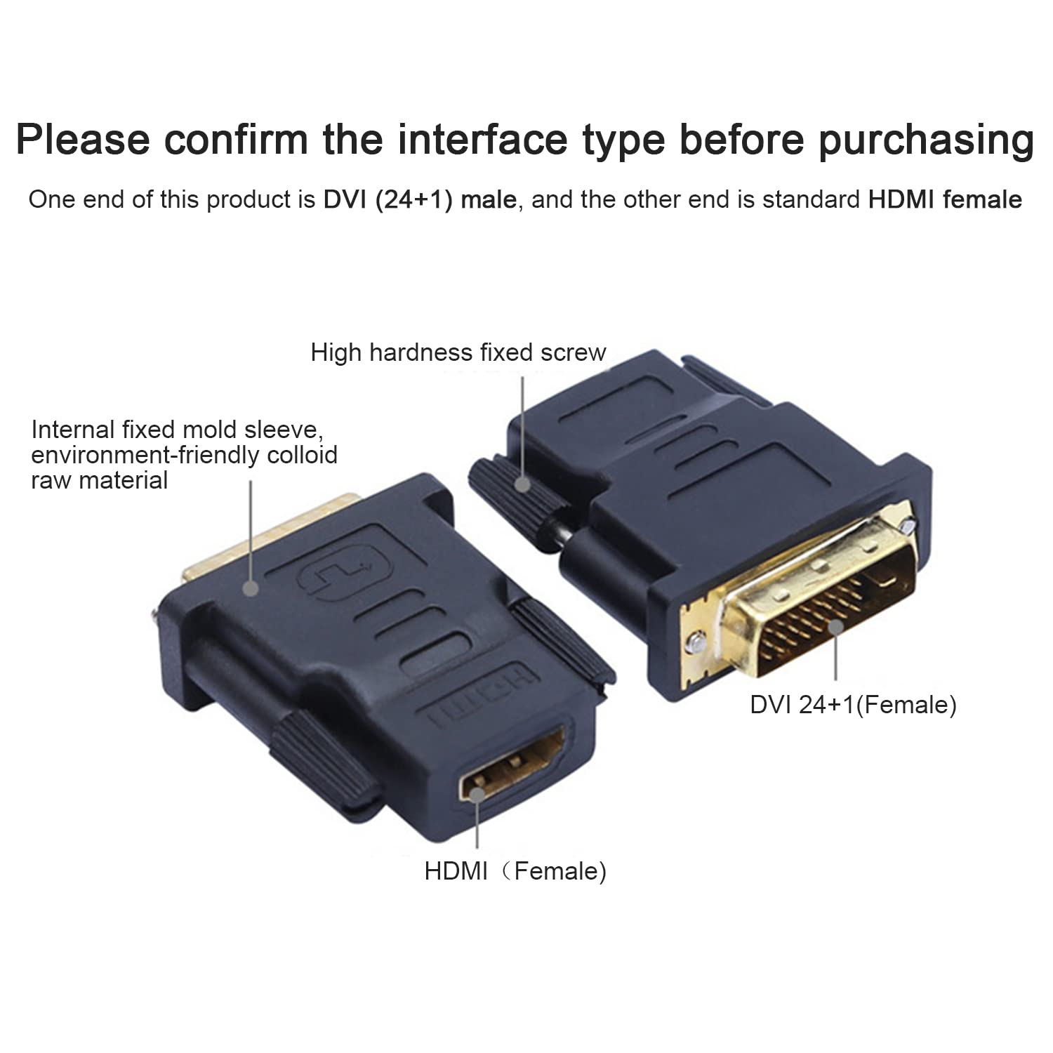 Adattatore DVI su HDMI, Connettore HDMI su DVI (24+1), 1080P Full HD Trasmissione dei Segnali