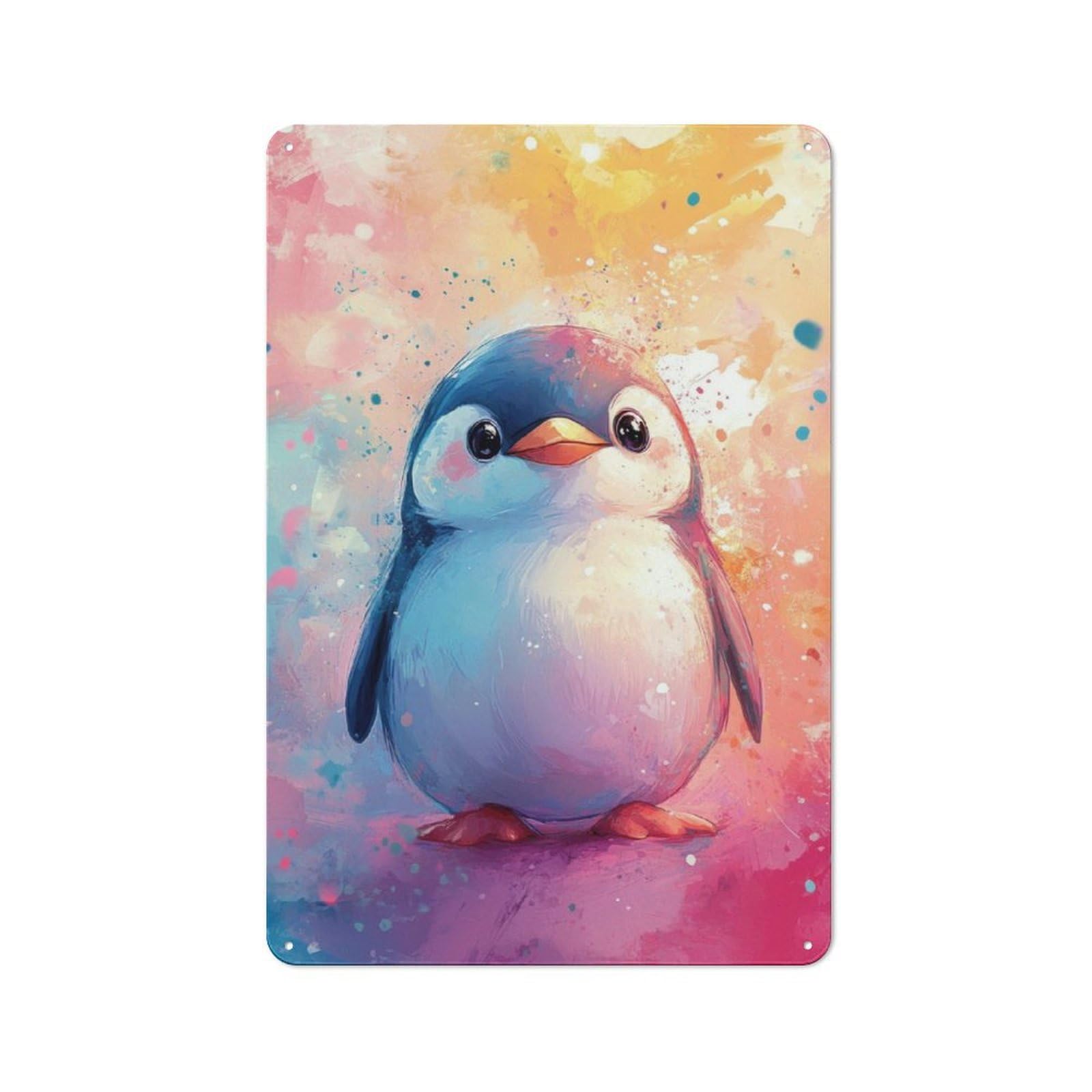 Junmoney Cute Baby Penguin Retro Metal Plaque 30X20cm For Bar Or Restaurant, Suited To Restaurant Interior Fans