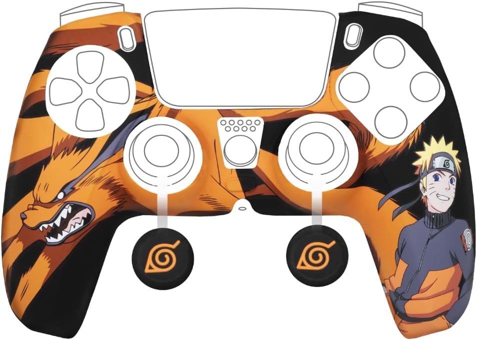 Konix Naruto Shippuden Protective Case for DualSense PS5 Controller - Silicone - Thumb Grips - Kurama/Kyûbi and Naruto Design - Black