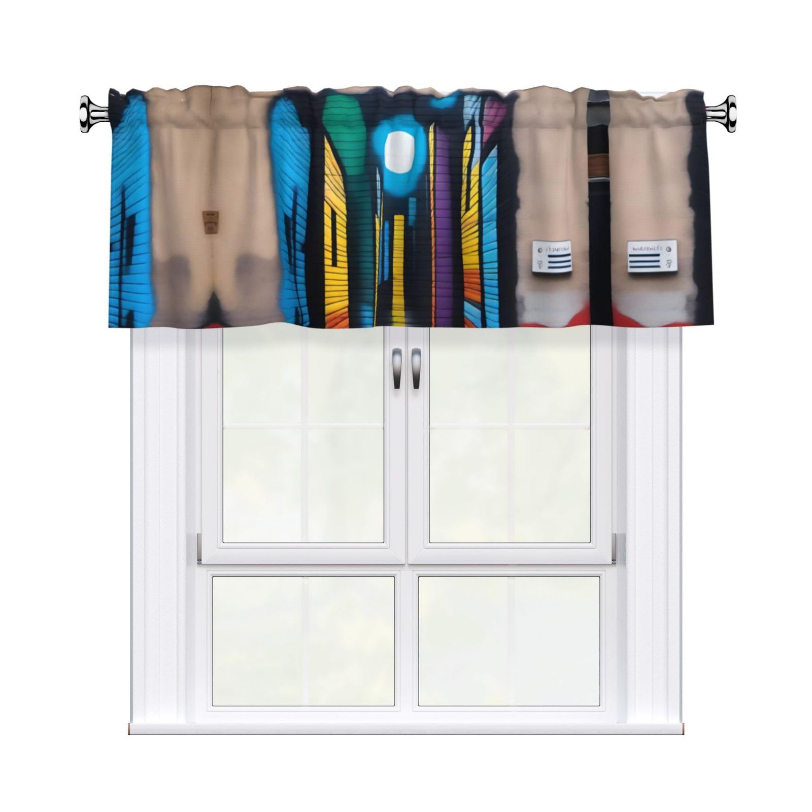 XZDAL Street Art Curtain Valance 54x18in for Kitchen and Bathroom, Light Filtering with Rod Pocket