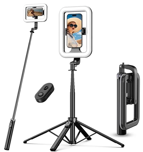 M MYBAT PRO Selfie Ring Light with 72" Tripod Stand - Extendable Selfie Stick with Light for Phone, Live Streaming, Makeup, Travel, Gaming, Video, Includes Phone Holder& USB-C Powered