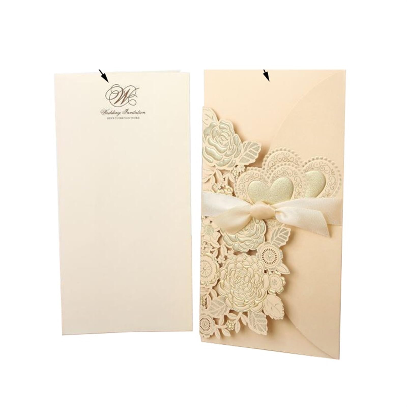Hochzeitseinladungs-Set, Liebe Herz Hochzeitseinladungen Karte anpassen Band Multicolor Pack 5 oder 10 Stück(Gold Cover Insert,5pcs)