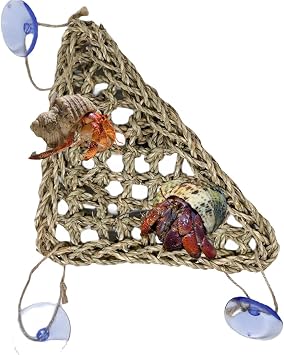 Hermit Crab Climbing Hammock Toy,Natural Seagrass Mat with Suction CupsClimb Hammock Toy for Lizard Bearded Dragon Gecko Spider Small Reptile Terrarium Habitat Decor Triangle