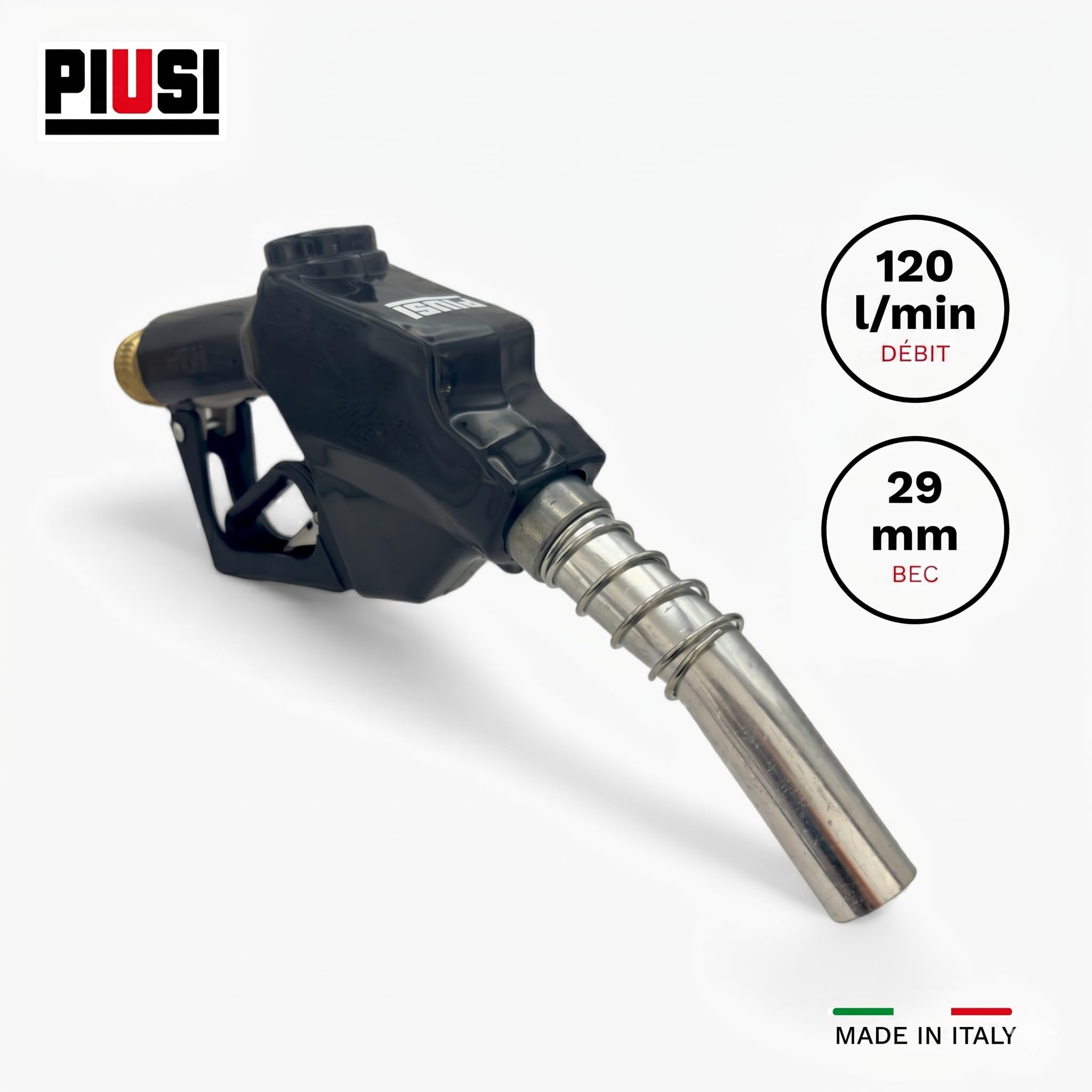PIUSI Buse de Carburant pour Diesel, Essence avec arrêt Automatique pour débits jusqu'à 120 litres/Minute, Convient aux becs d'entrée de Machines de 29 mm, Raccord Femelle 1" BSP | A120 F00610020
