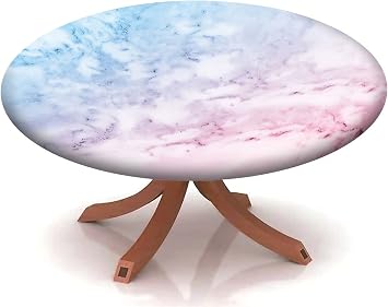 Marble Pattern Table Cloth Cover,Elastic Edge,Suitable for Catering and Kitchen Can Wipe Dining Round Table coverr,for 17" to 21" Round TablesBlue Pink