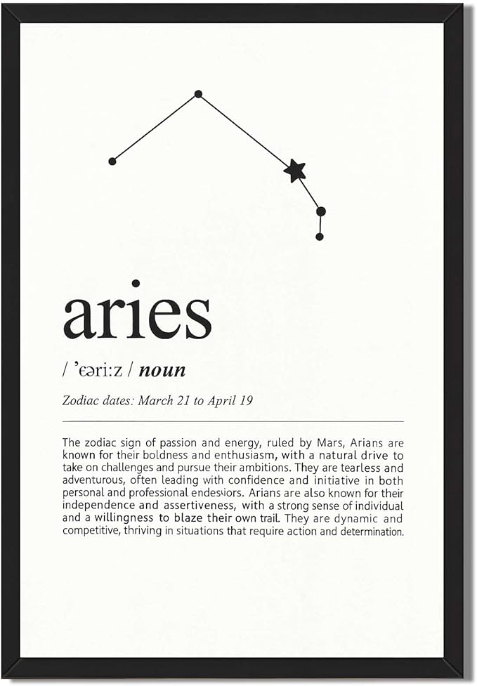 Framed Aries Zodiac Sign Canvas Print Art Minimalist Aesthetic Wall Art Painting, Trendy Pictures Home Decor Decoration for Living Room Dorm Room (Blank Framed,8L X12W)