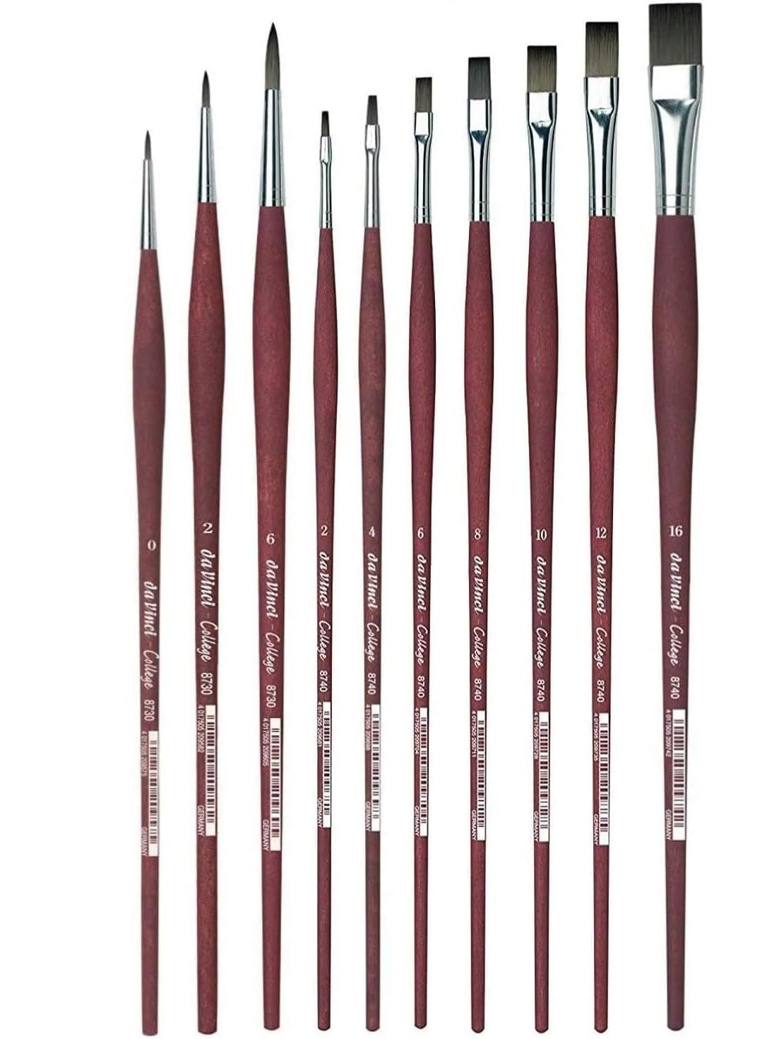 da Vinci College 8740 Synthetic Brushes 2,4,6, 8,10,12,16.e da Vinci College 8730 Pennelli Sintetici, 0,2,6. per Pittura acrilica, a Olio e a Tempera