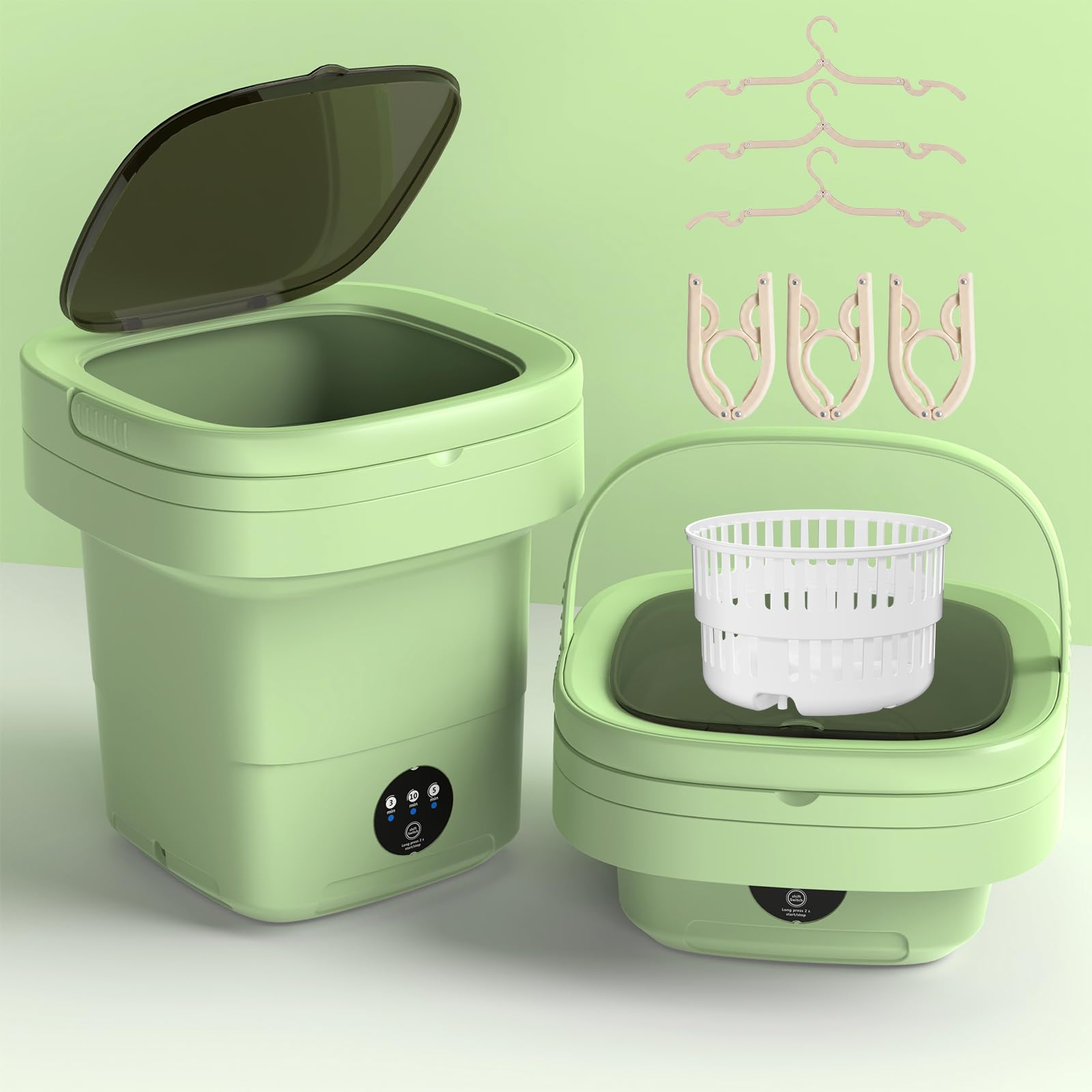 JUJOJB Lavatrice portatile, mini lavatrice pieghevole da 20 litri e centrifuga, 3 modalità di pulizia, piccola e compatta per biancheria intima, vestiti per bambini, per appartamenti, dormitori
