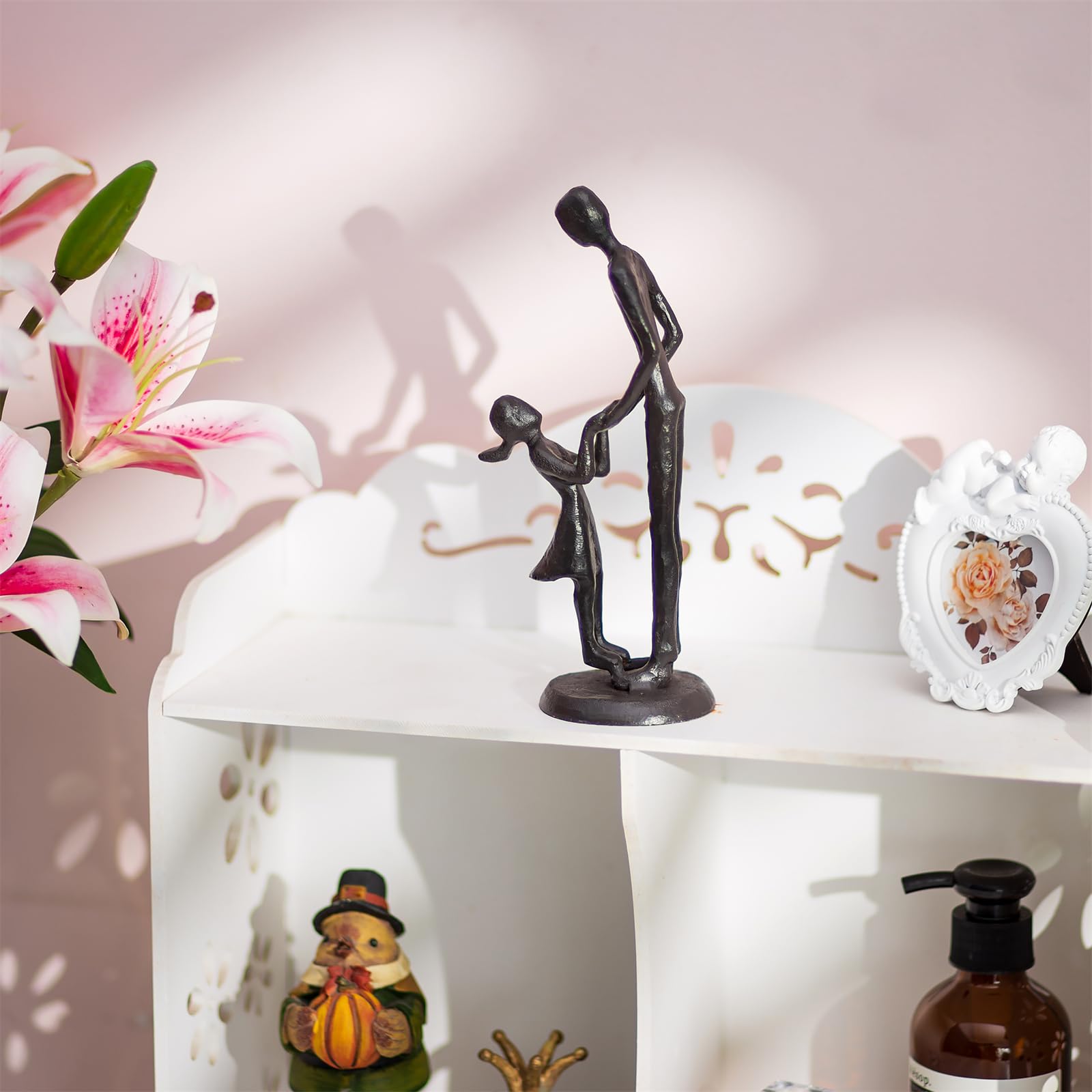 Sziqiqi Figurine Regali per il Padre - Papà Figlia Statue di Ferro Padre Figlia Amore Scultura Decorazione per Festa del Papà Matrimonio Natale Regali Commemorativi per Papà Nuovo Patrigno Marito