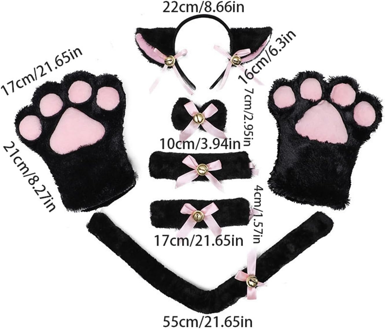 猫のロールプレイコスチューム、7個の猫耳ガマのヘッドバンドブラックボウタイと足の手袋、かわいい猫の女の子のロールプレイアクセサリーセ 工場