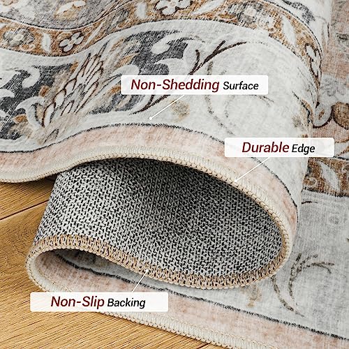 Madane Runner Rug 2x8, Washable Hallway Runner Rugs, Non-Slip Low-Pile Soft Kitchen Rug Runner Laundry Room Rug, Vintage Throw Entry Foyer Mat for Entrance Living Room (Pink/Gray, 2 x 8)