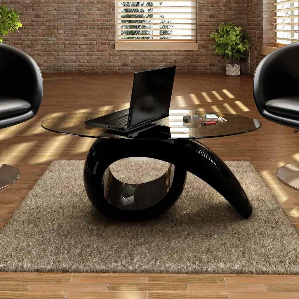 Table basse ovale en verre noir brillant et design luxe de 44,7 cm