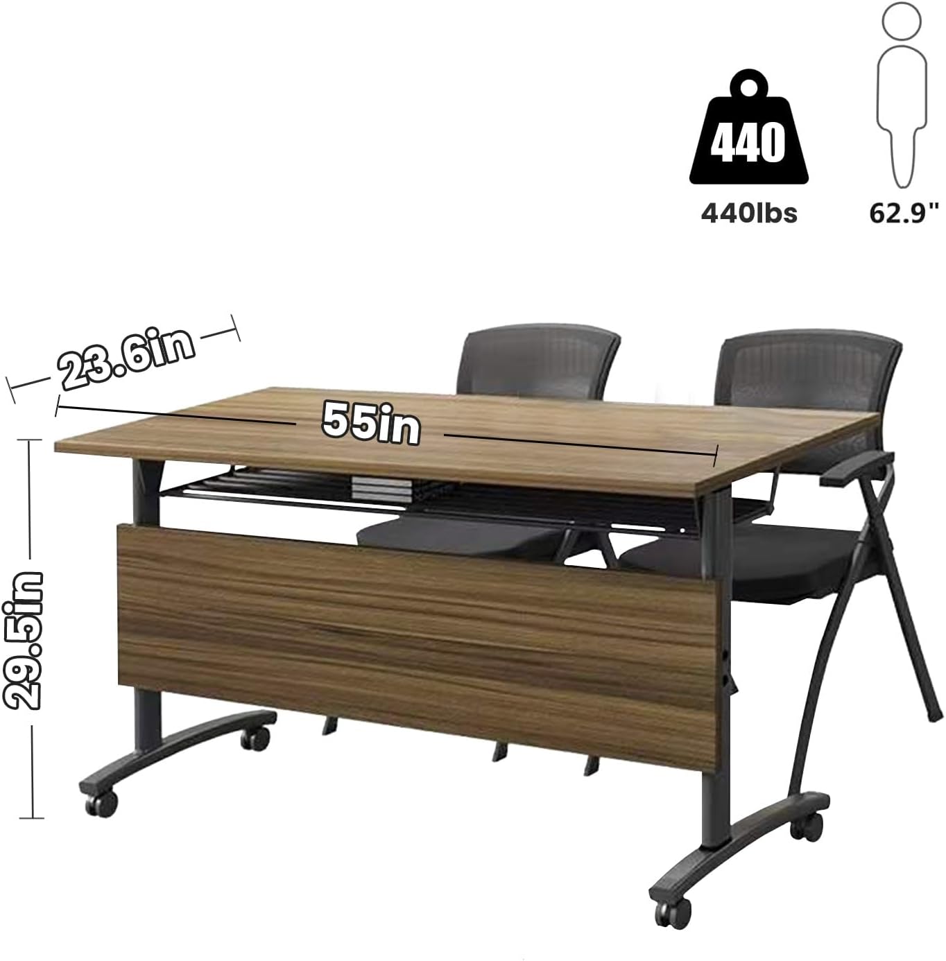 Conference Tables Folding Conference Room Tables,55.1x23.6x29.5 Inches Flip Top Training Meeting Table with Wheels,Modern Rectangle Seminar Boardroom Table for Office Conference Room (Walnut, 8 Pack)
