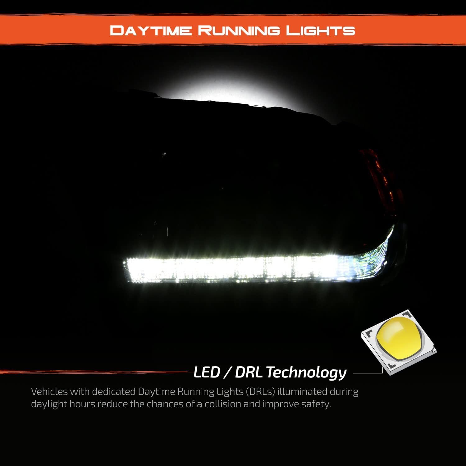 AKKON - Fits 2016-2020 Dodge Durango [Halogen Type] Chrome Bezel Projector Headlight w/LED DRL Running Driver Left Replacement