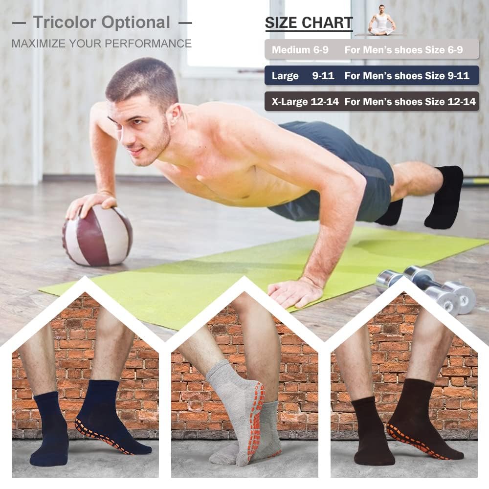 Tphon Rutschfeste Herren-Socken für Yoga, Pilates, rutschfeste Socken für Herren, 3 Stück, Hausschuhe, Krankenhaussocken für Erwachsene und ältere Menschen