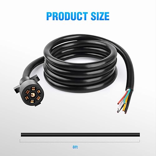 Miniatura 2 de Nilight - Cable conector reforzado de 7 vías para trailer, con caja de derivación de 7 salidas, de 8 pies de largo, apto para remolques motorizados