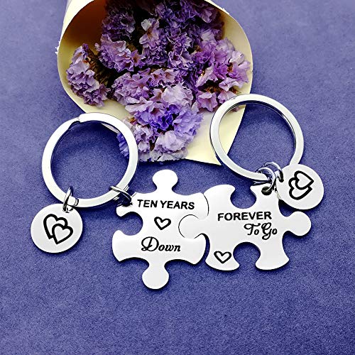 Ten-Years-Down-Forever-to-Go-Couples-Keyring-Puzzle-Piece-Matching-Pendant-Keychain-Set-10-Years-Anniversary-Keychains-Love-Gift-Couple-Jewelry-Promises-Jewelry-Gift-2Pcs
