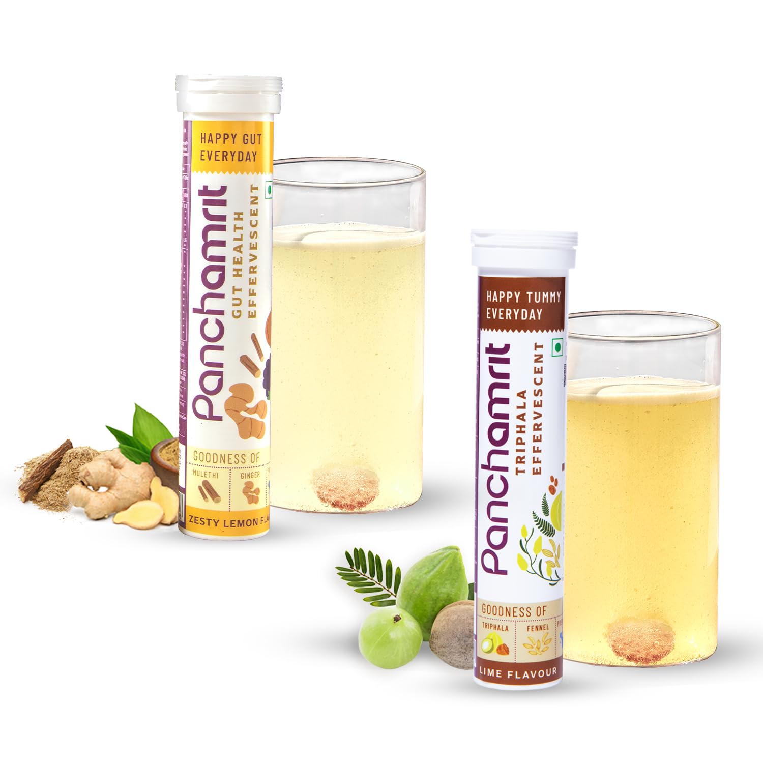 Panchamrit Gut Cleanse Bundle | Improves Digestion & Helps reduce Bloating & Acidity | Ayurvedic herbs like Mulethi & Triphala | 1 Bn CFU | Probiotic Strain for Adults| Pre & Probiotics